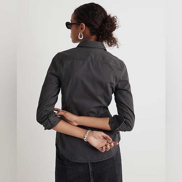 Madewell Darted Button Up Shirt (Re)generative Chino Size 16 Gray Fitted Cotton - Picture 4 of 11